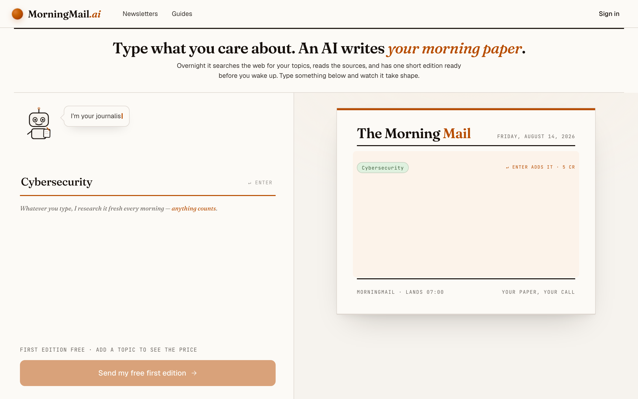 Type your topic: Cybersecurity